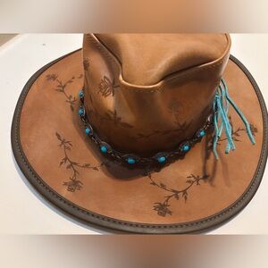 Western Authentic Leather Hat with Turquoise Accents